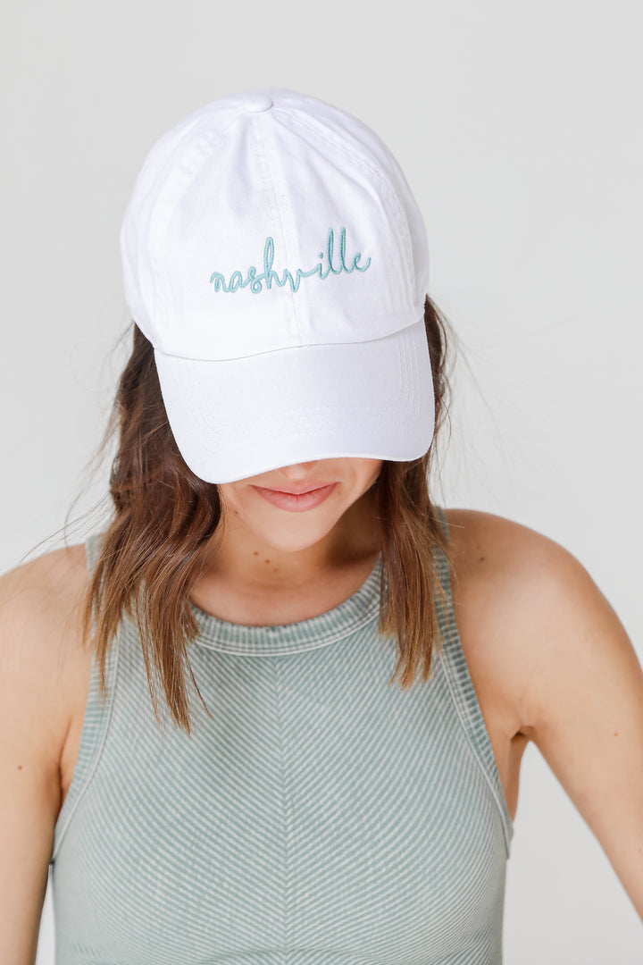 Nashville Script Embroidered Hat in seafoam