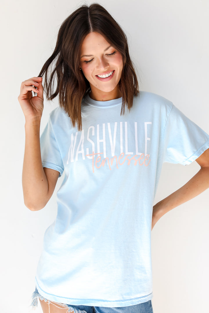 Light Blue Nashville Tennessee Script Tee