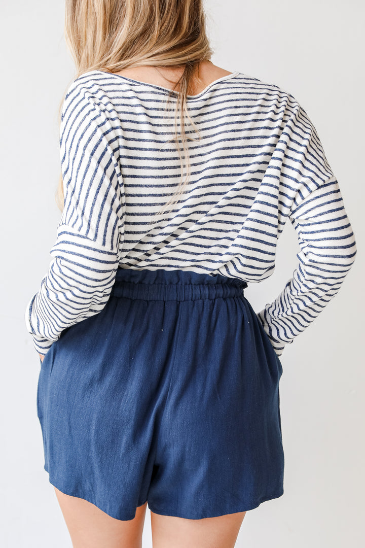 Linen Shorts in navy back view