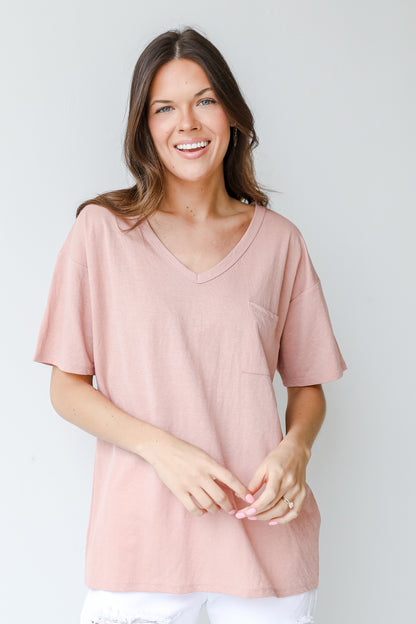 Tee in blush on model