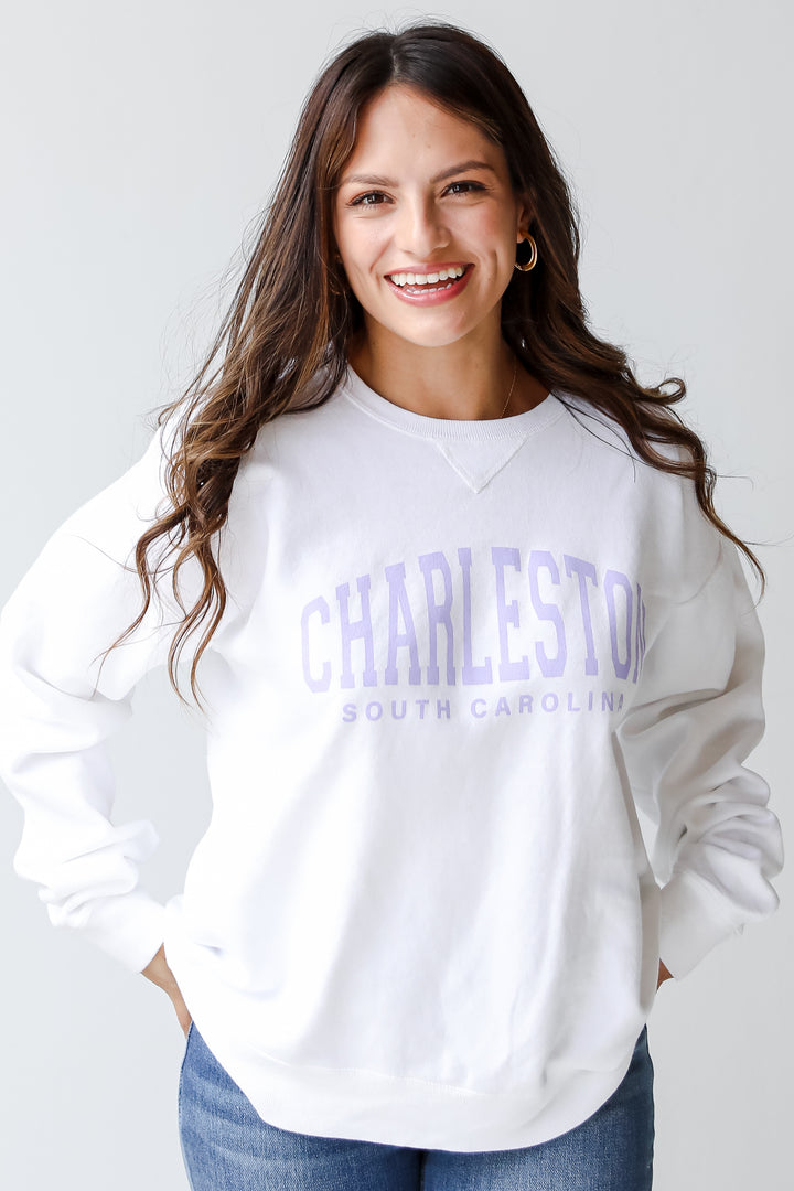 White Charleston South Carolina Pullover close up