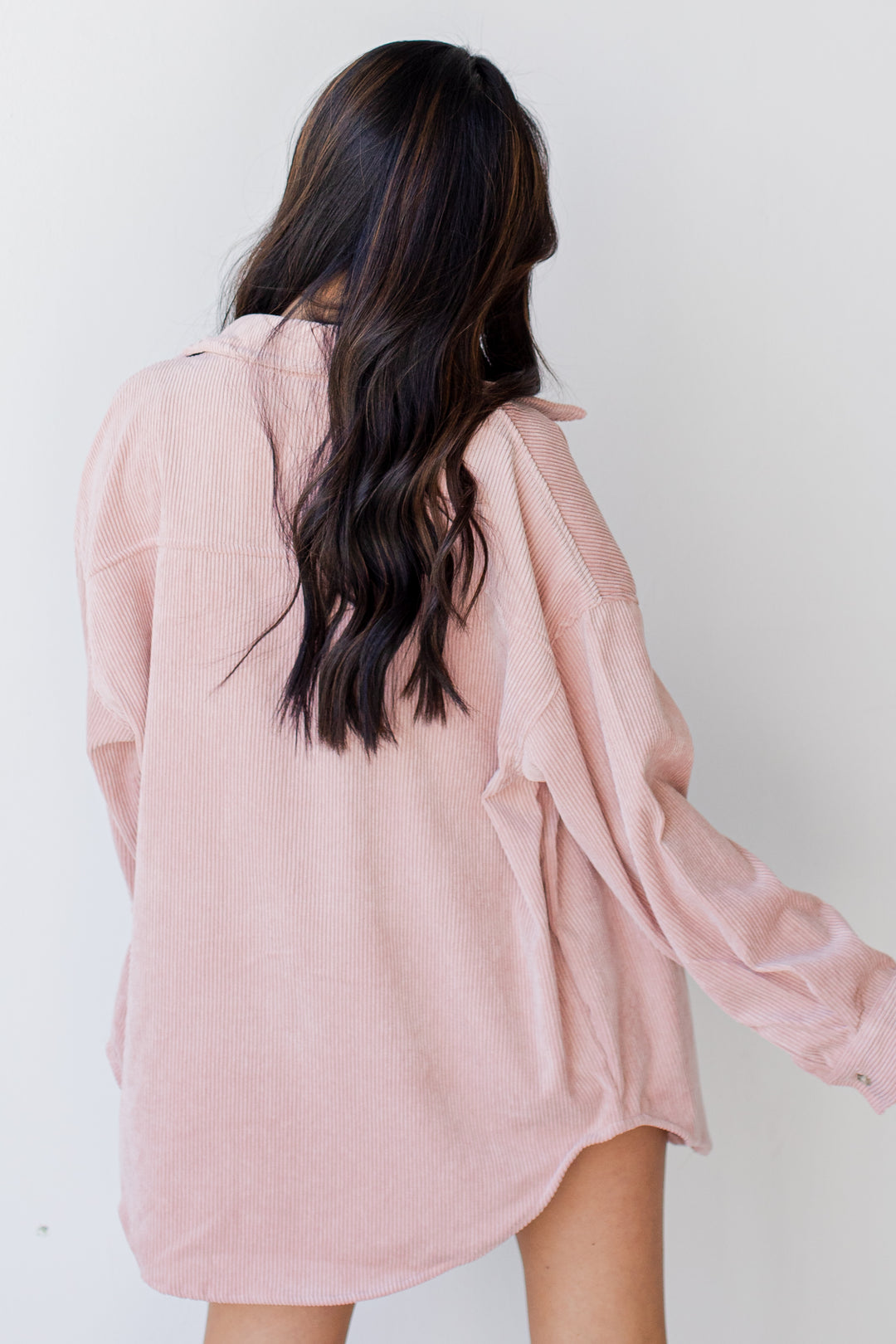 Corduroy Shacket in blush back view