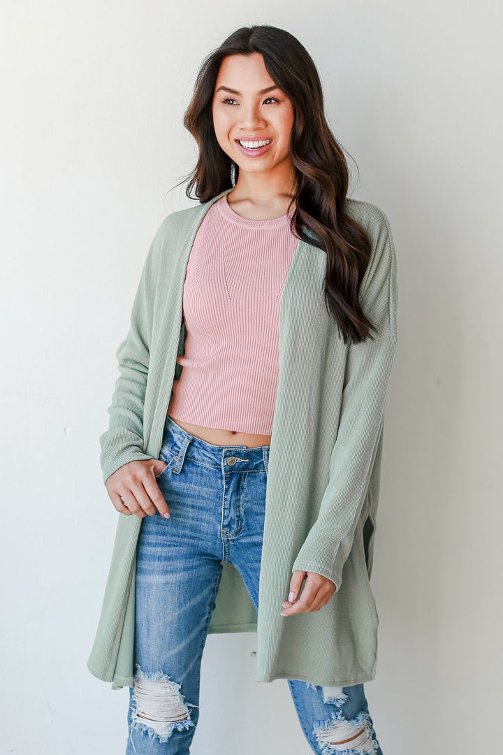 Ribbed Cardigan in sage