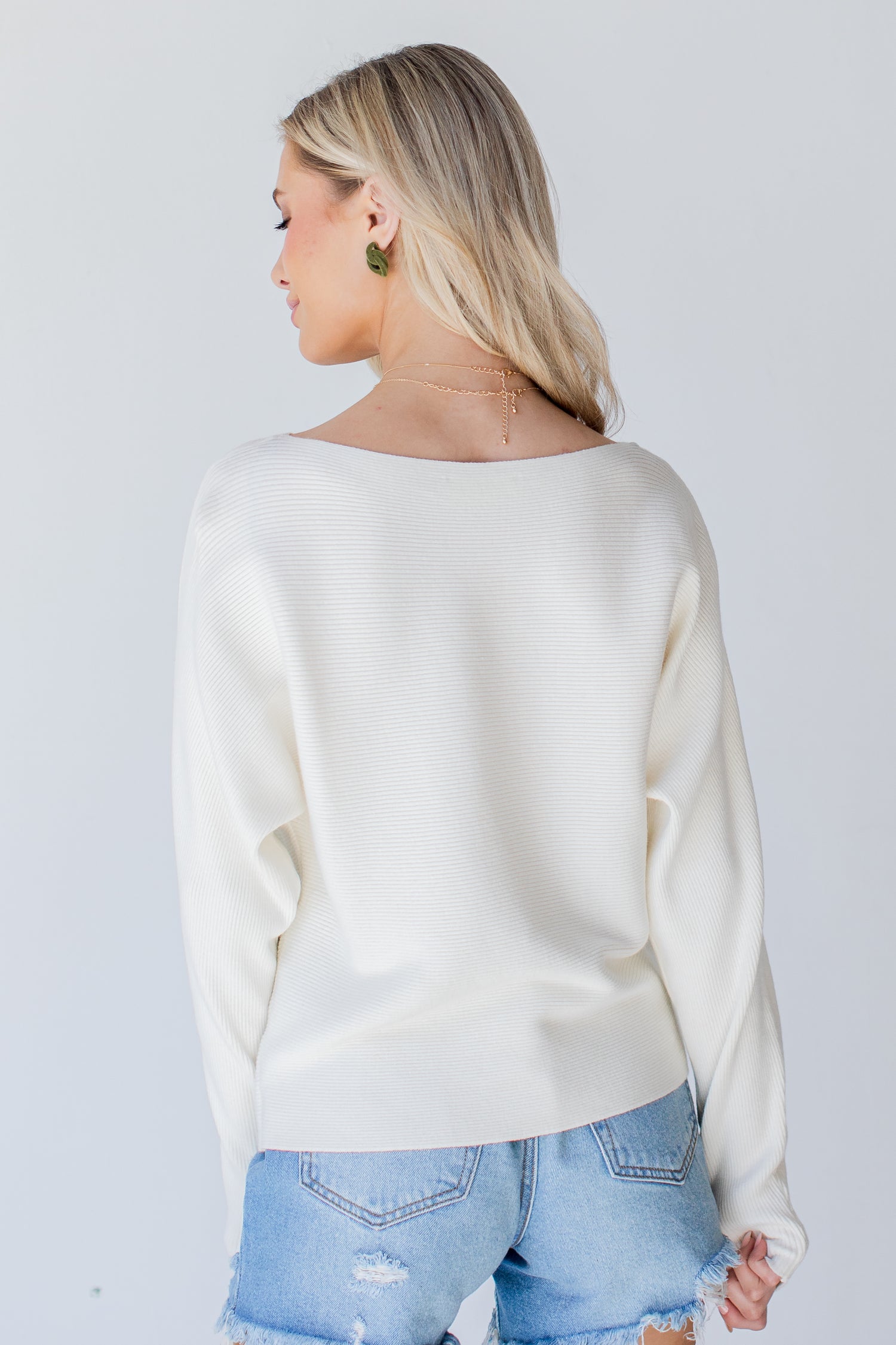 Ribbed Sweater in ivory back view