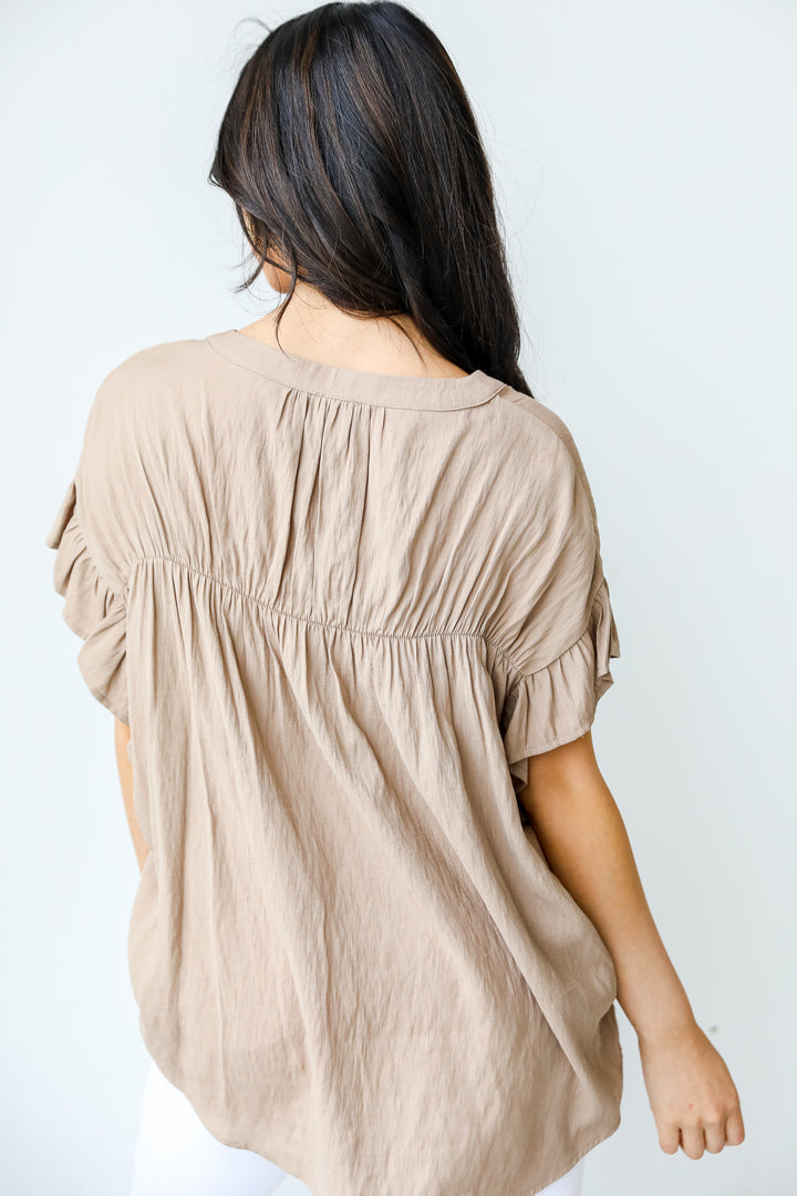 Ruffle Blouse in mocha back view