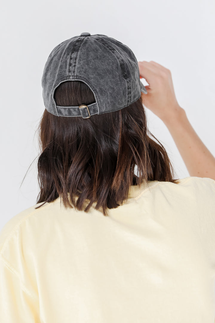 Savannah Script Embroidered Hat in black back view