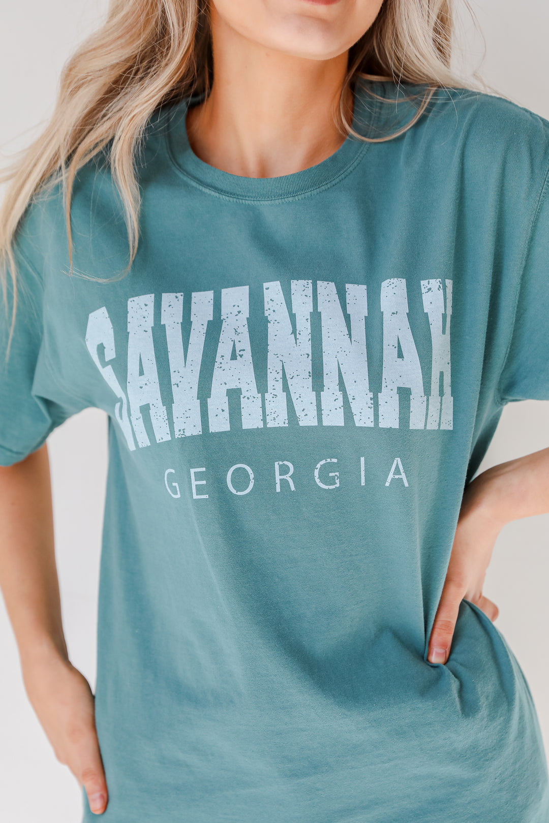 Teal Savannah Georgia Tee close up