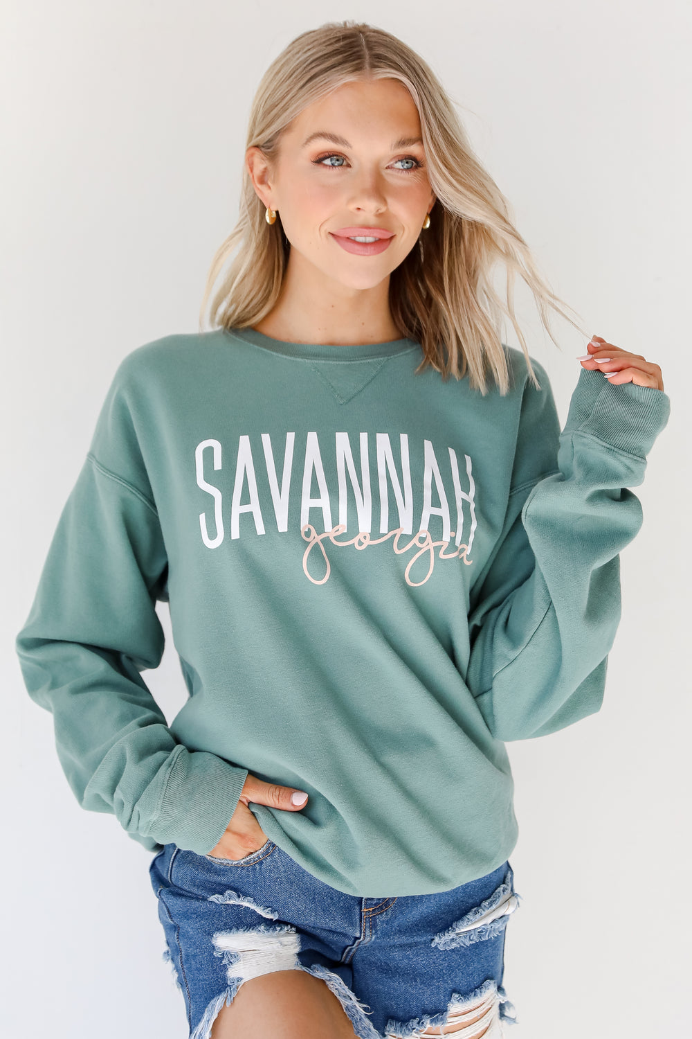 Savannah Georgia Script Pullover on model