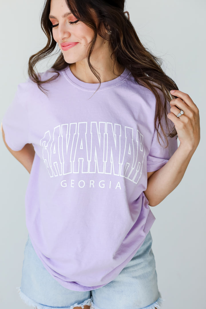 Lavender Savannah Georgia Block Letter Tee close up