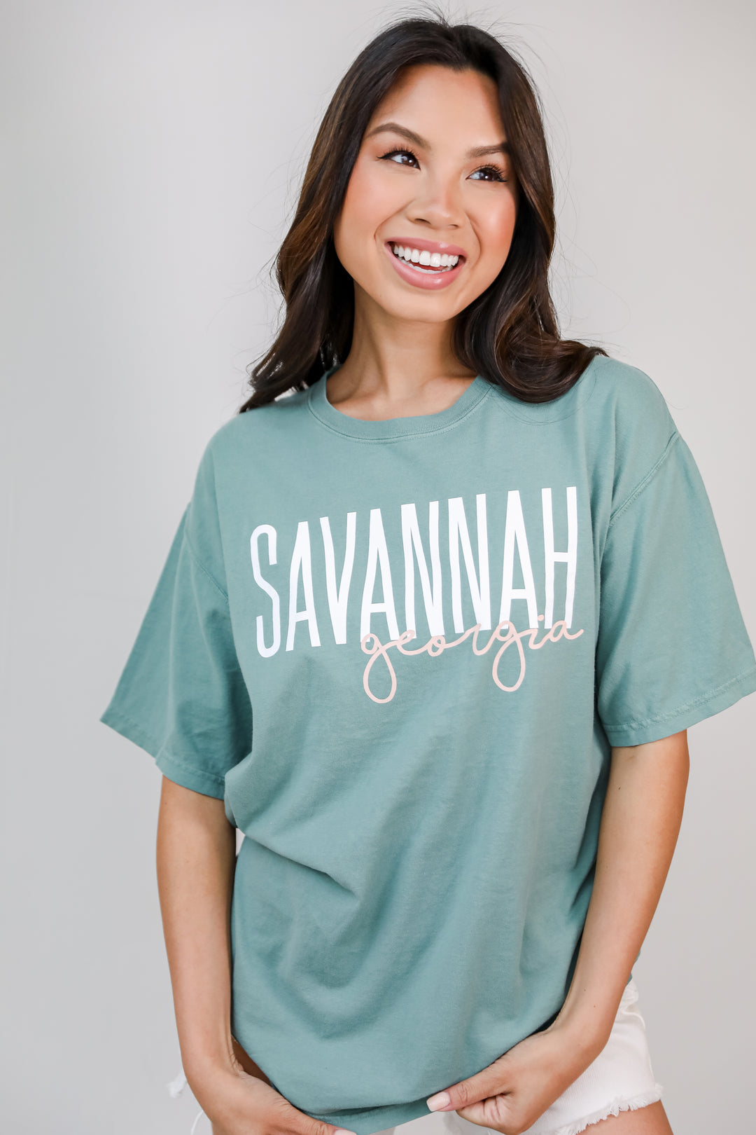 Seafoam Savannah Georgia Script Tee front view