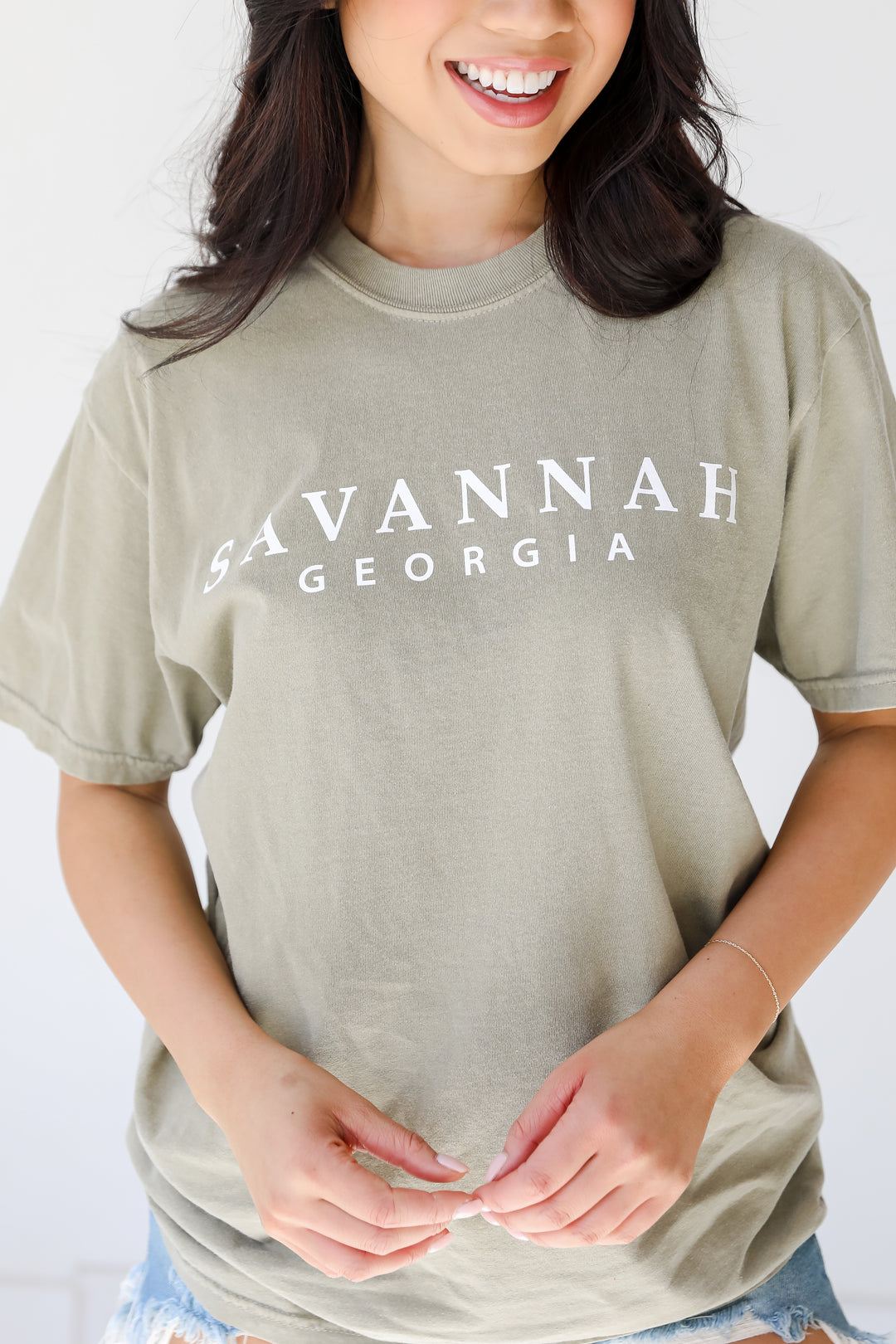 Light Olive Savannah Georgia Tee close up