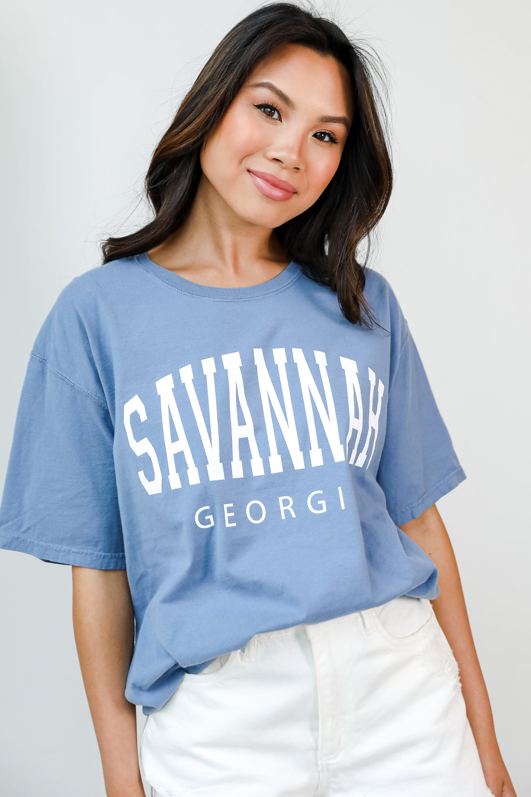 Light Blue Savannah Georgia Tee on model