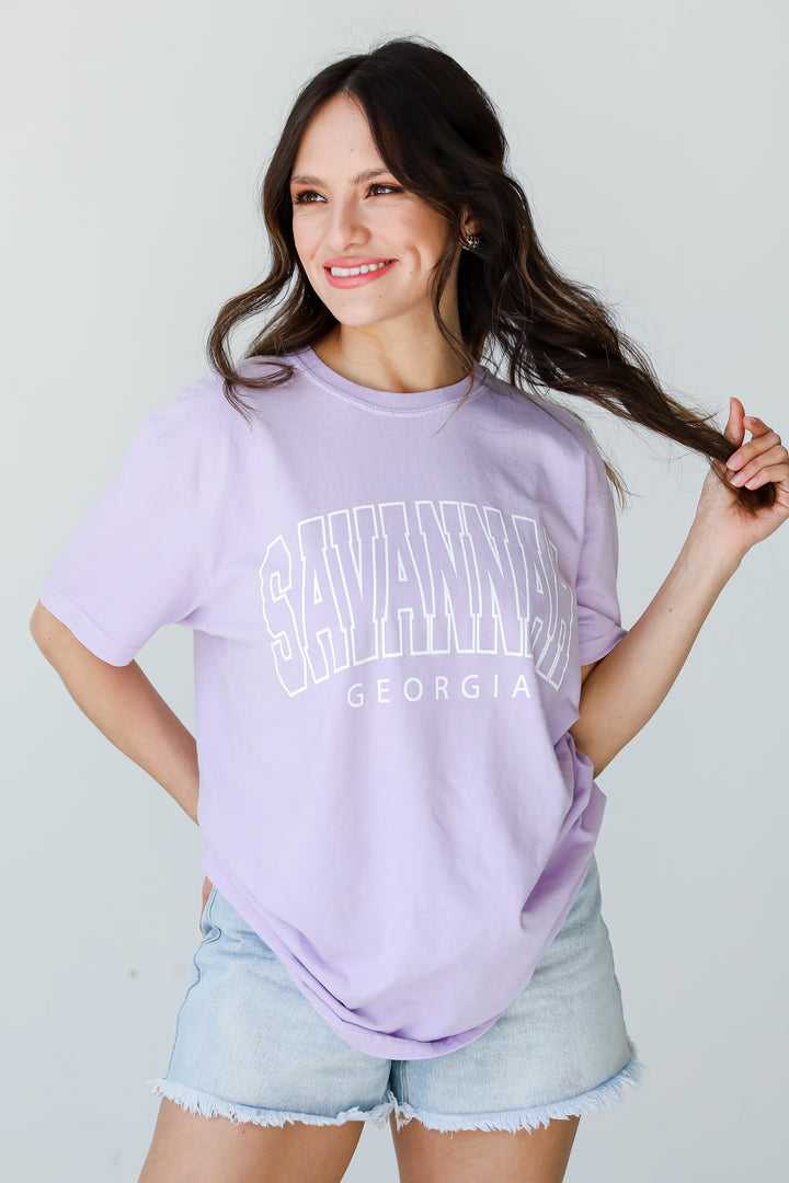 Lavender Savannah Georgia Block Letter Tee front view