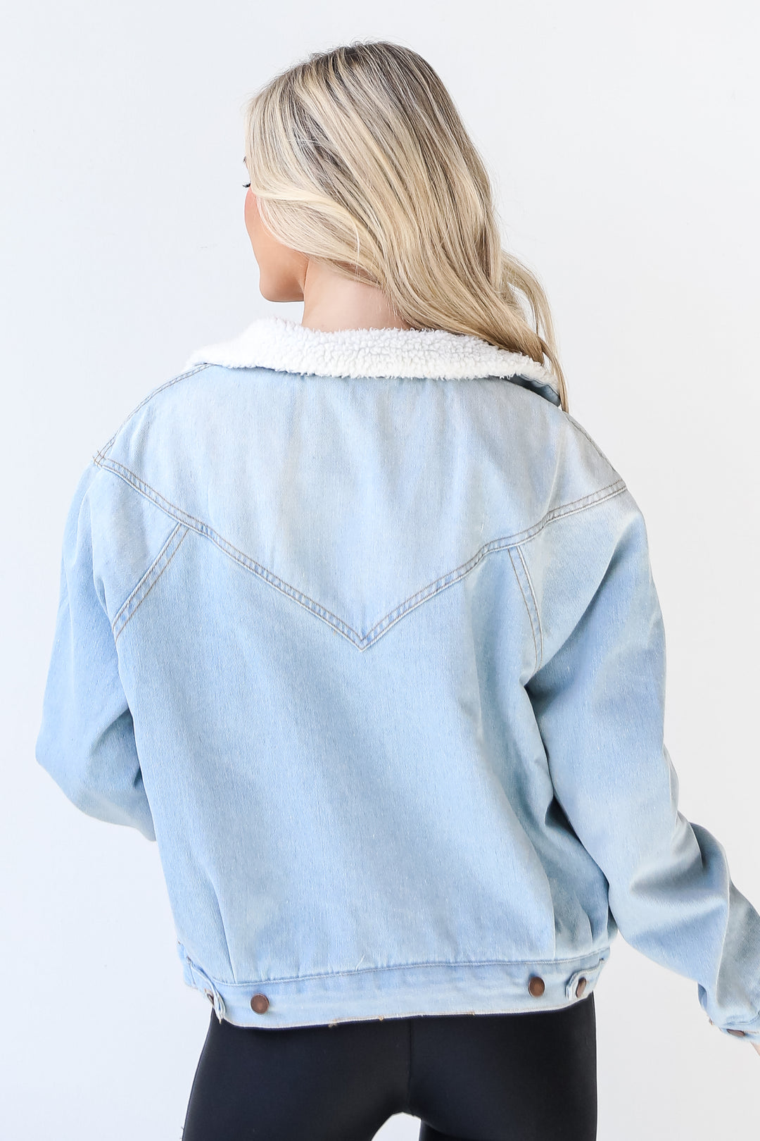 Sherpa Denim Jacket in light wash back view