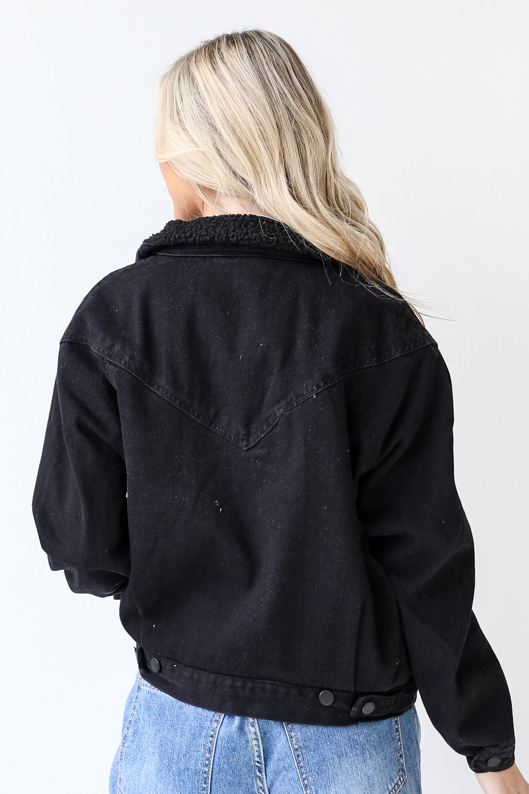 Sherpa Denim Jacket in black back view