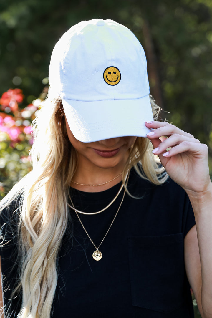 Smiley Face Baseball Hat in white