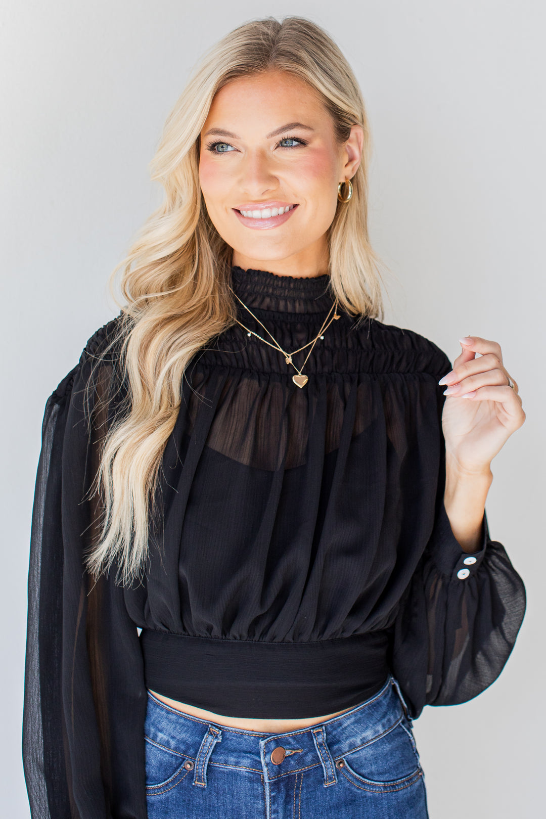 Smocked Blouse in black