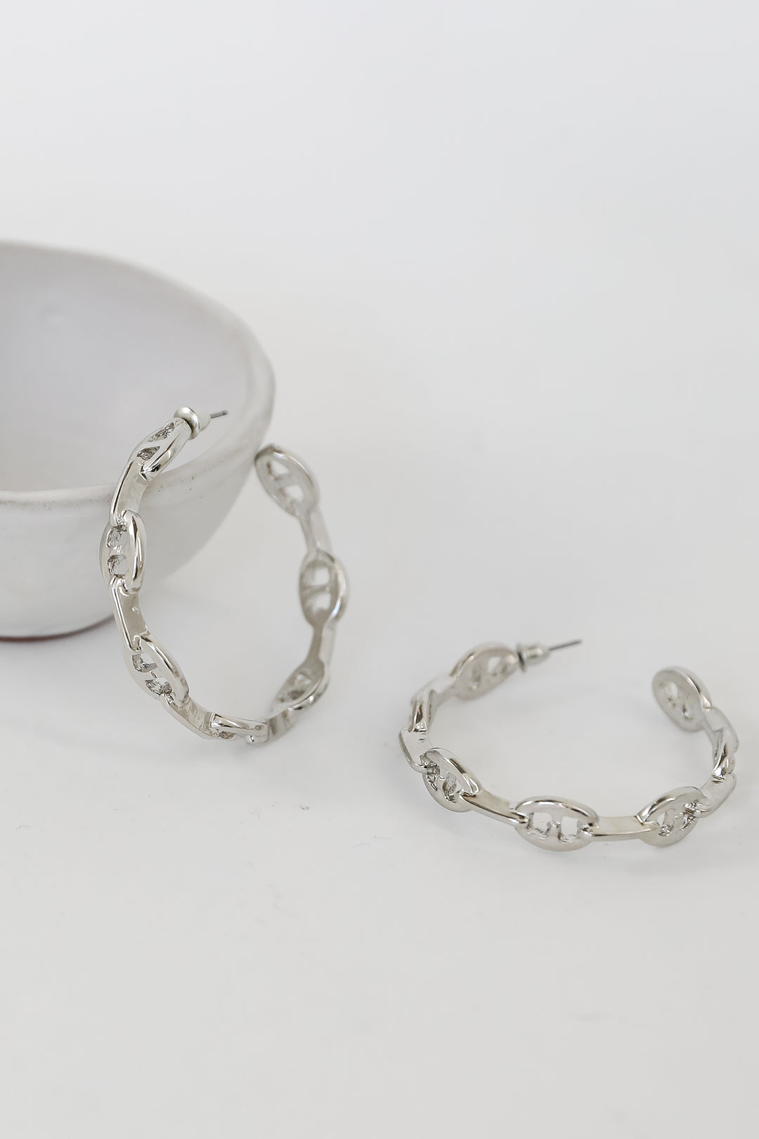 Silver Chain Hoop Earrings flat lay