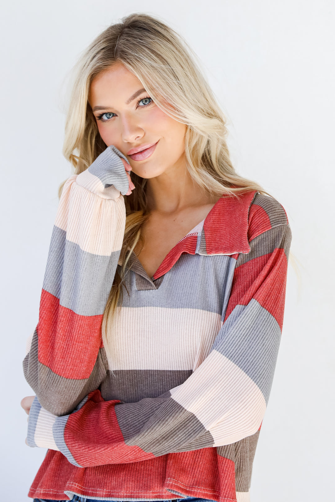 Striped Collared Top close up