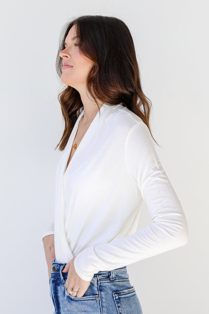 Surplice Bodysuit in ivory side view