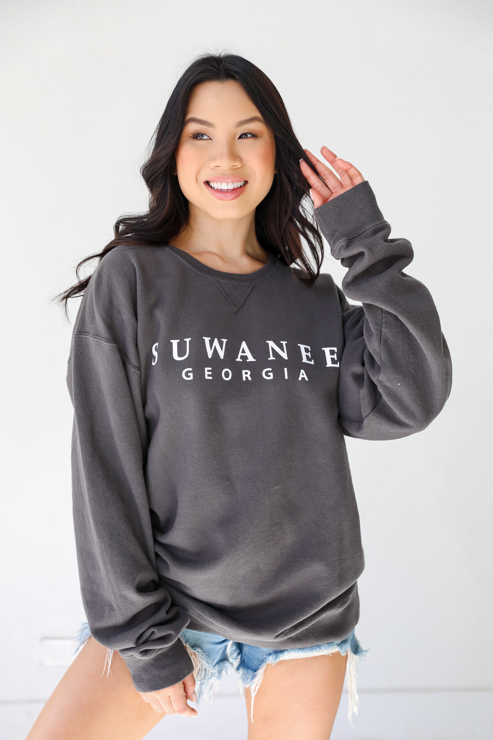 Charcoal Suwanee Georgia Pullover on model