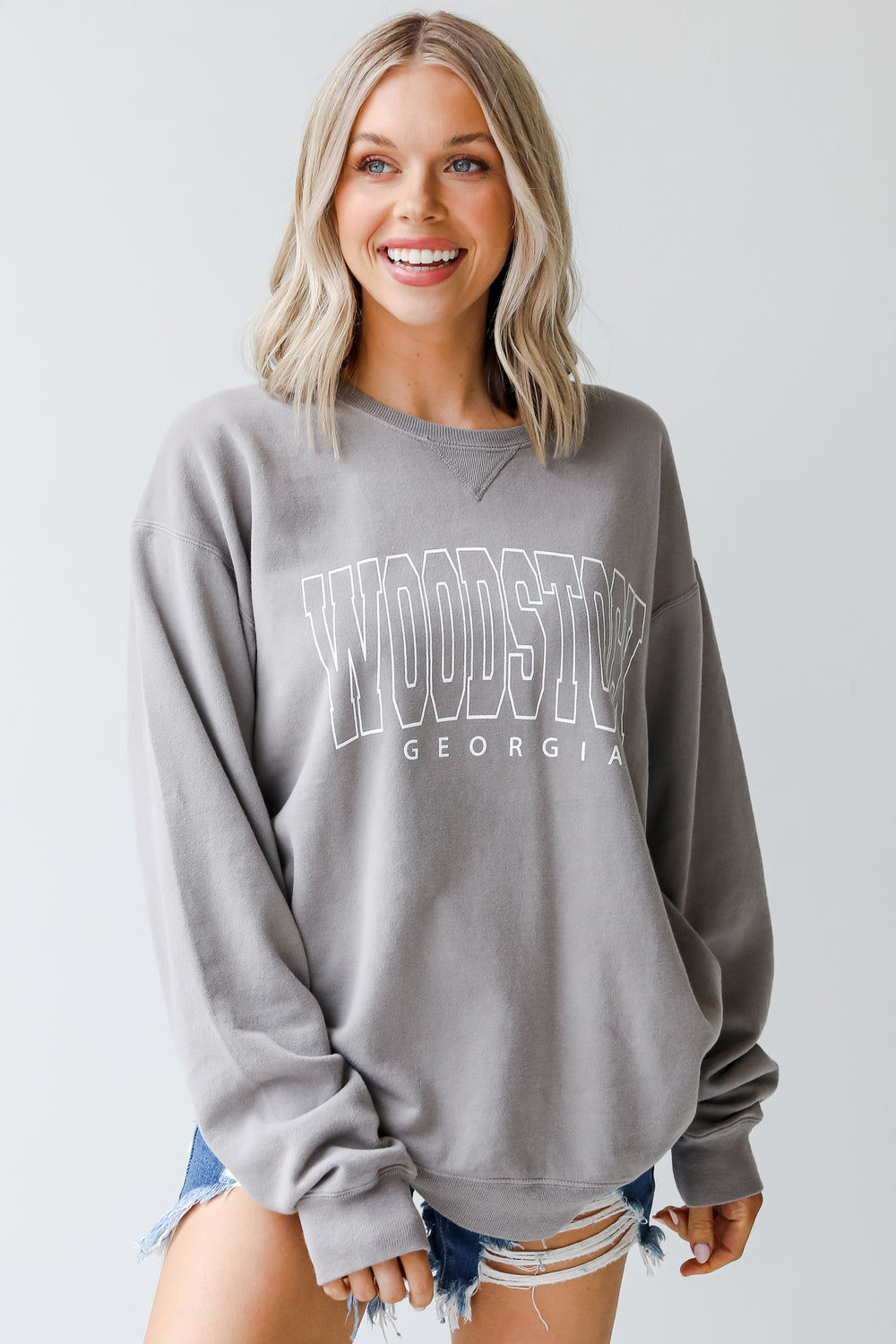 Grey Woodstock Georgia Pullover on model